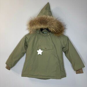 Mini A Ture Olive Puffer Coat with Faux Fur Hood